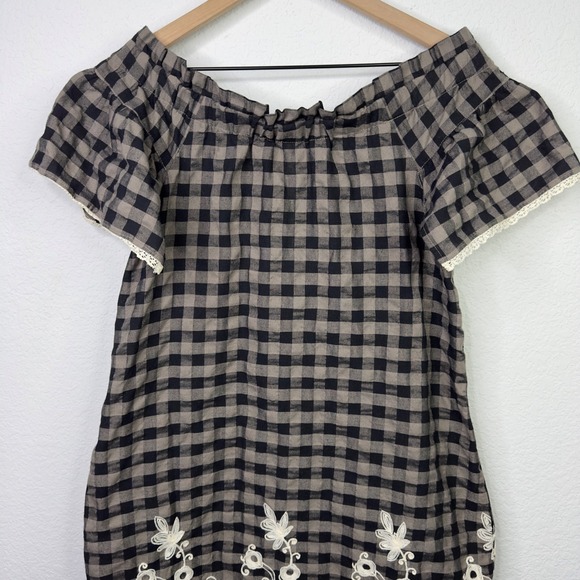 Uncle Frank Dress S Gray White Gingham Embroidered Off Shoulder Cottage Vacation - Picture 5 of 10